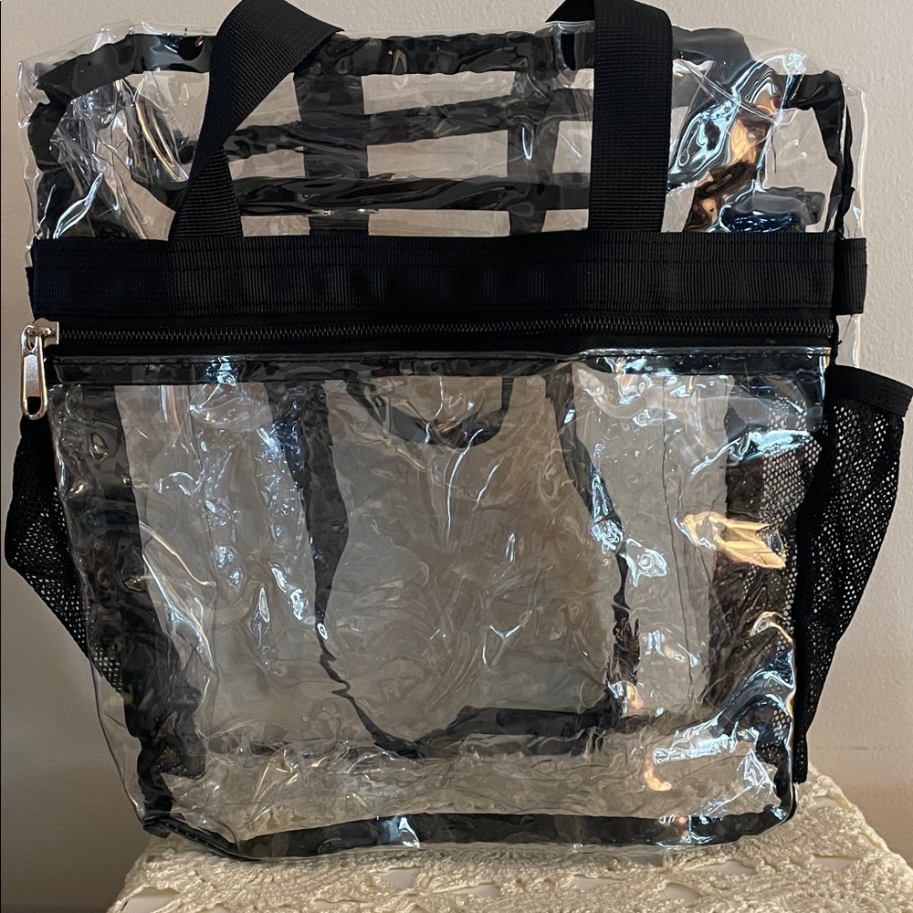 Transparent Black Trim Tote Bag for Stadium Events